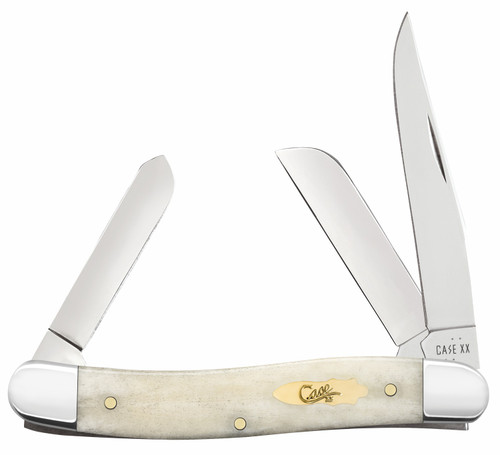 WR CASE & SONS CUTLERY CO Case 11021 Stockman  Medium Folding Clip Point/Pen/Sheepsfoot Plain Carbon Steel Blade, Smooth Natural Bone Handle