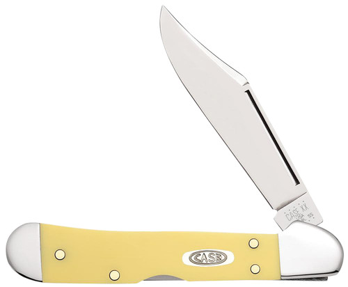 WR CASE & SONS CUTLERY CO Case 30116 CopperLock  Mini 2.72" Folding Clip Point Plain Mirror Polished Carbon Steel Blade, Yellow Synthetic Handle
