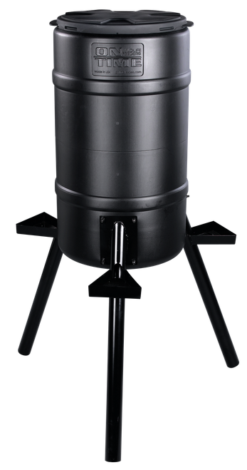 ON TIME WILDLIFE FEEDERS On Time 71540 Buckeye Gravity Feeder made of Polyethylene with 200 lbs Capacity, 2" Metal Legs, 3 Feeding Stations, Removable Lid & Accepts All Types of Feed