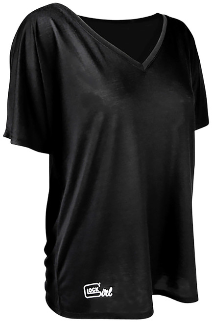 GLOCK INC Glock AP960351 Glock Girl Relaxed  Black Pre-Shrunk Cotton Short Sleeve V-Neck Medium
