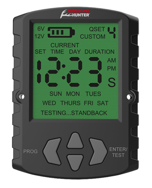 GSM OUTDOORS American Hunter AHUTM Universal Digital Timer  6/12 Volt, 1-30 Seconds Feed Rate, 2 Quick/16 Custom Settings