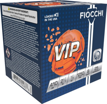FIOCCHI EXACTA TARGET VIP AMO 410GA 2.5 IN 1/2 OZ #8 1250FPS 25-RD ( 10 BOXES PER CASE )