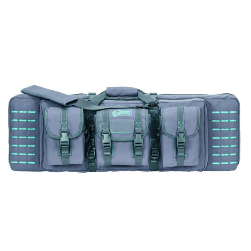 VOODOO TACTICAL 36" PADDED WEAPONS CASE WITH DIE CUT MOLLE (GRAY WITH TEAL STITCHING)