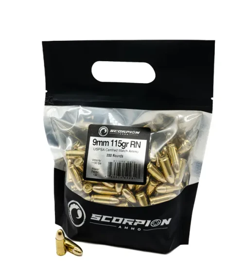SCORPION AMO 9MM 115GR TMC- RN 200RD GO BAG  USPSA MATCH CERT ( 5 BAGS PER CASE)