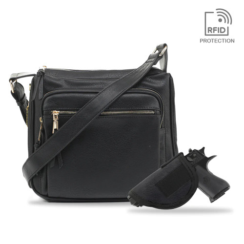 Jessie & James Handbags JESSIE & JAMES BROOKLYN CONCEALED CARRY LOCK & KEY CROSSBODY HANDBAG 9.5 H X 10.5 W X 3.5 D ( BLACK)