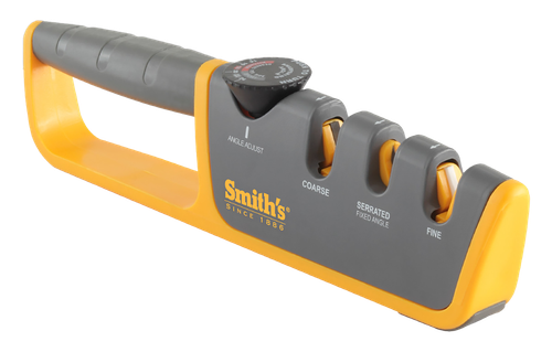 SMITHS (GSM) Smiths Products 50264 Adjustable Angle Pull-Thru Sharpener Hand Held Fine, Coarse Ceramic, Diamond Sharpener Rubber Handle Gray