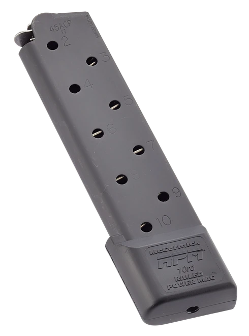 CHIP MCCORMICK CUSTOM CMC Products MRPM45FS10B Power Mag Railed 10rd 45 ACP Fits 1911 Government Black Stainless Steel