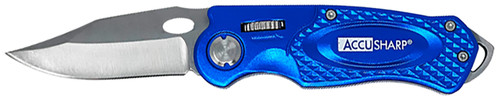 ACCUSHARP/FORTUNEPRODINC AccuSharp 701C Sport  3" Folding Plain Stainless Steel Blade/Blue Anodized Aluminum Handle Includes Belt Clip