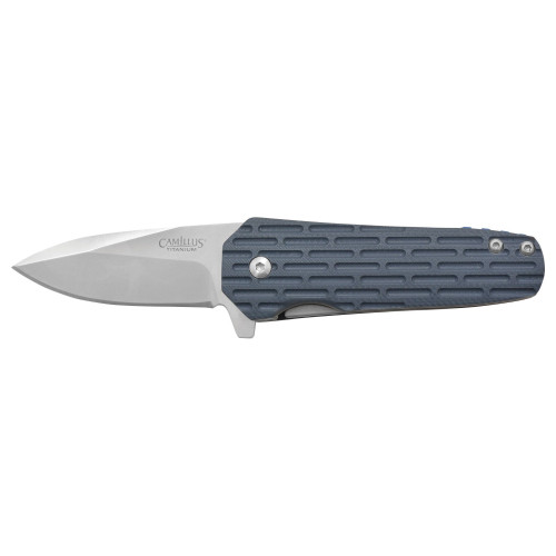 GSM OUTDOORS Camillus 19399 Wedge  2.25" Folding Spear Point Plain Silver Carbonitride Titanium 420 Stainless Steel Blade, Blue Textured GFN Handle