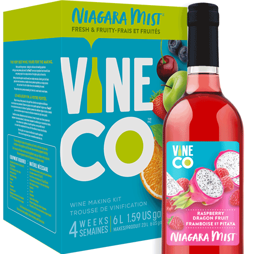 The VineCo Niagara Mist lineup offers a crisp, easy-drinking alternative to more traditional winemaking kits. These fruit-forward wine kits are all about capturing the refreshing essence of juicy ripe fruit. Light and crisp and offered in a full assortment of reds, whites, and rosés. Niagara Mist wines are easily enjoyed on their own, but also work well as the base for punches or wine spritzers.

Sweet dragon fruit combined with gently splashes to tangy cool raspberries for an incredibly refreshing fruit wine. A light-bodied, sweet rose with an alcohol level of 6% by volume.