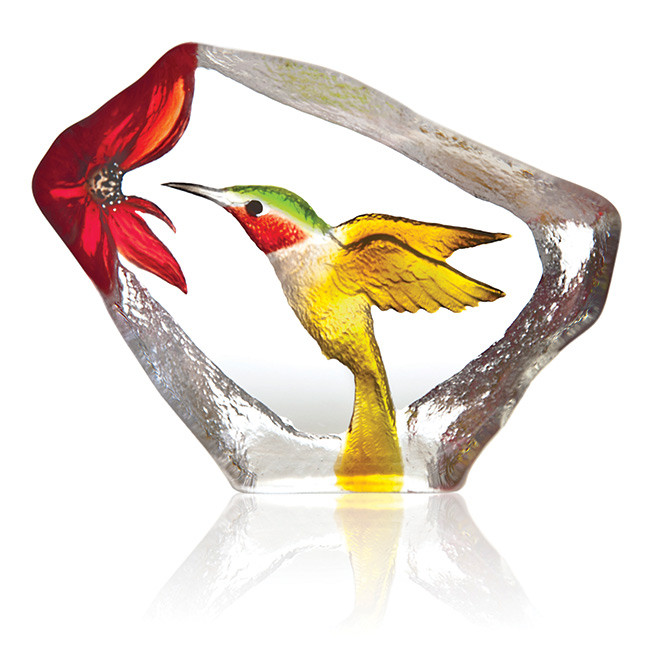 Målerås Mats Jonasson ハチドリ クリスタルガラス　置物 Mats Jonasson Hummingbird Crystal Block - Ingebretsen's Nordic