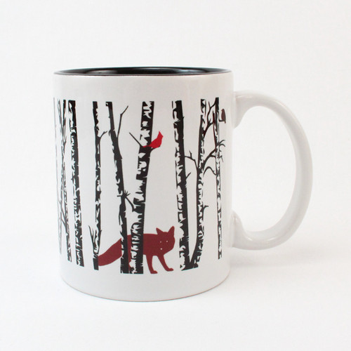 Moose and Fox in Birches Mug