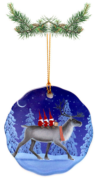 Tomtar on Reindeer Ceramic Ornament