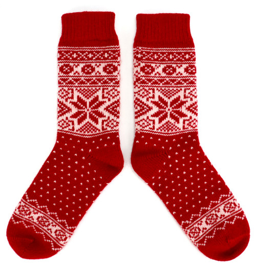 Red Selbu Style Wool Socks