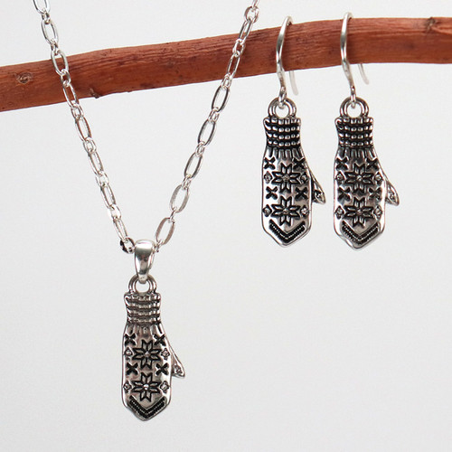 Nordic Mitten Necklace and Earrings