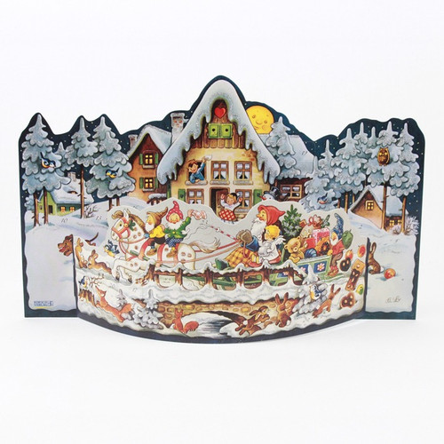 Santa in Sleigh with Elves Advent Calendar