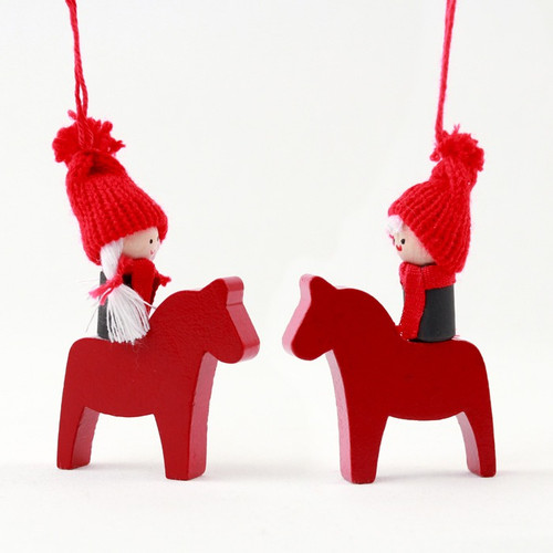 Tomte on a Dala Horse Ornaments