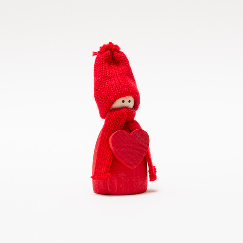 Red Small Wooden Tomte with Heart