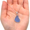 Cornflower Pear Sea Glass Single Bezel Necklace on model for color reference.