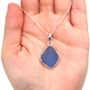 Cornflower Sea Glass Single Bezel Necklace on model for color reference.
