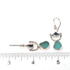 Aqua Sea Glass Bit Earrings on ruler for size reference.