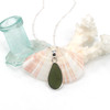 Olive Elongated Sea Glass Single Bezel Necklace