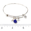 Cobalt Sea Glass Adjustable Anchor Charm Bangle Bracelet on ruler for size reference.