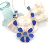 Cobalt and Cornflower Sea Glass 13 Stone Goddess Flower Necklace 18" - 19" length