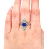 Cobalt Sea Glass and Turquoise Teardrop Ring - Size 9 on model for color reference. 