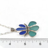 Aqua and Cornflower Splash Sea Glass Lily Flower Necklace on ruler for size reference