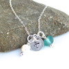 Silver initial disk charm sea glass necklace