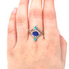 Cobalt Round Sea Glass and Turquoise Teardrop Ring - Size 9 on model for color reference. 