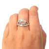 Pink Sea Glass and Ruby Wavy Ring - Size 9 on model for color reference.
