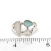 Aqua Bright and Snow White Sea Glass and Herkimer Diamond Trio Ring - Size 9 on ruler for size reference.