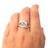 Pink Oval Sea Glass and Ruby Wavy Ring - Size 9 on model for color reference.