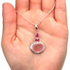 Pink Sea Glass and Ruby Stack Pendant on model for color reference.