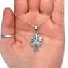 Aqua Sea Glass Open Lotus Necklace on model for color reference.