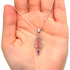 Pink Aura Sea Glass and Ruby Double Necklace on model for color reference.