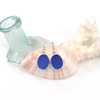 Cobalt Bright Round Sea Glass Bezel Earrings