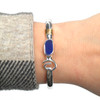Cobalt Whirlpool Ultra Rare Sea Glass 2 Tone Nautical Hook Bracelet on wrist for color reference