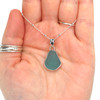 Aqua Droplet Sea Glass Single Bezel Necklace on model for color reference. 