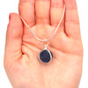 Blue Sea Glass Marble Cage Necklace on model for color reference. 