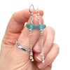 Aqua Sea Glass and Pearl Chandelier Earrings on model for color reference.
