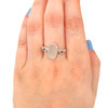 White Elongated Oval Sea Glass and Rose Quartz Ring - Size 9 on model for color reference. 