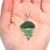 Green Sea Glass and Emerald Three Tier Necklace on model for color reference.