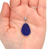 Cobalt Perfect Drop Sea Glass Bezel Necklace on model for color reference. 