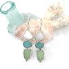 Sky Milk Glass and Sea Glass Triple Earrings