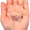 Pink Sea Glass and Ruby Slide Necklace on model for color reference.