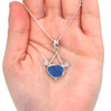 Blue Arctic Blast Ultra Rare Sea Glass Tidal Drop Necklace on model for color reference. 