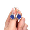 Cobalt Sea Glass Double Bezel Earrings on model for color reference. 